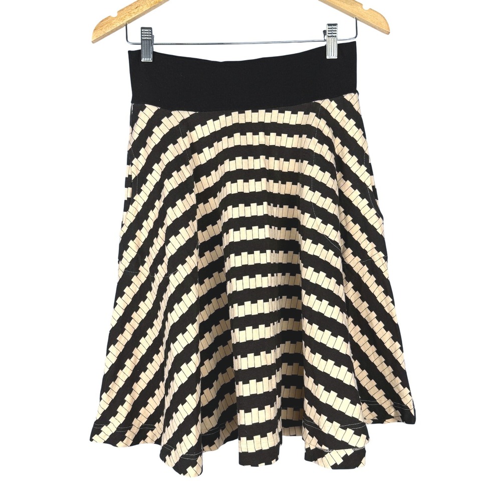 Effie's Heart Knit Stripe S Skirt Mod Black Cream‎ Stretch Cotton A-Line Piano